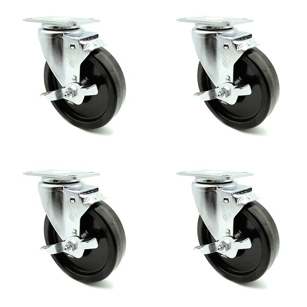 5 Inch Phenolic Wheel Swivel Top Plate Caster Set with Brake